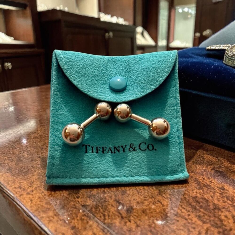 Authentic Tiffany & Co. Sterling Silver 925 Barbell Dumbbell Cufflinks w/ Pouch